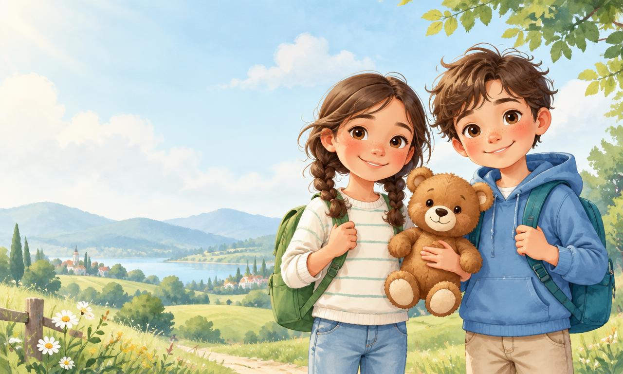 Deux enfants avec leur ourson TiBOU
